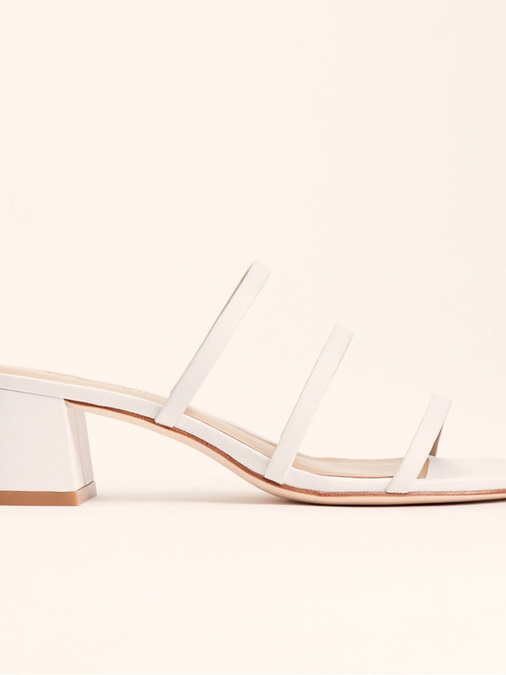 Reformation White Triple-Strap Low Block Heel Sandal